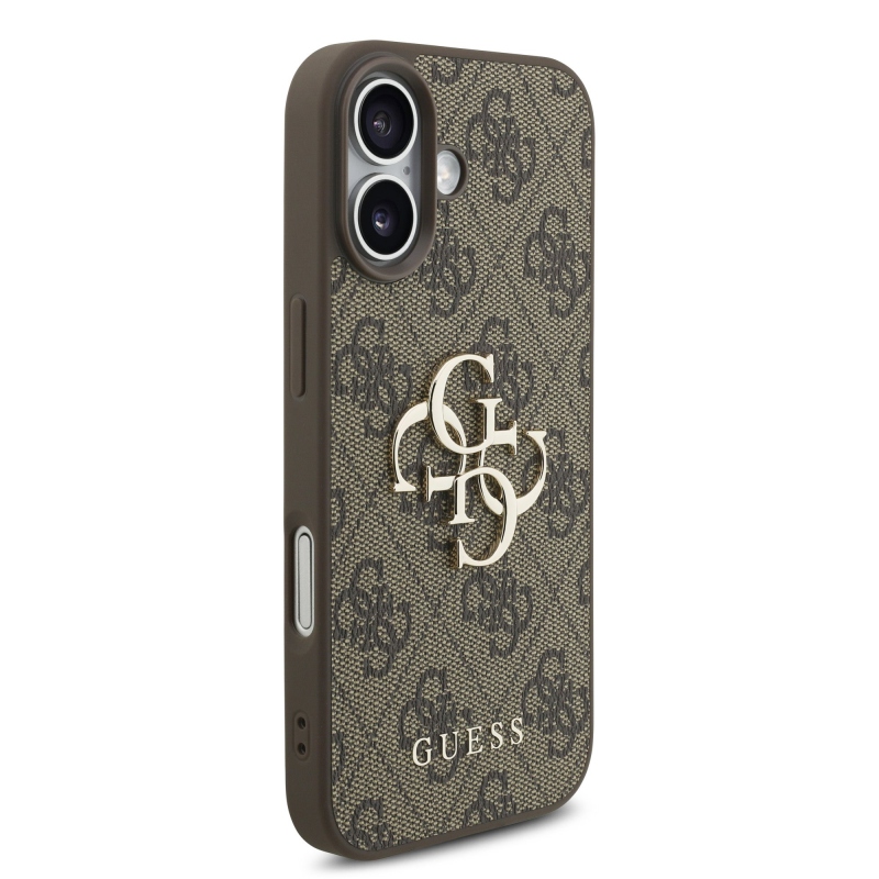 Guess PU 4G Metal Logo Strap Zadní Kryt pro iPhone 17 Brown
