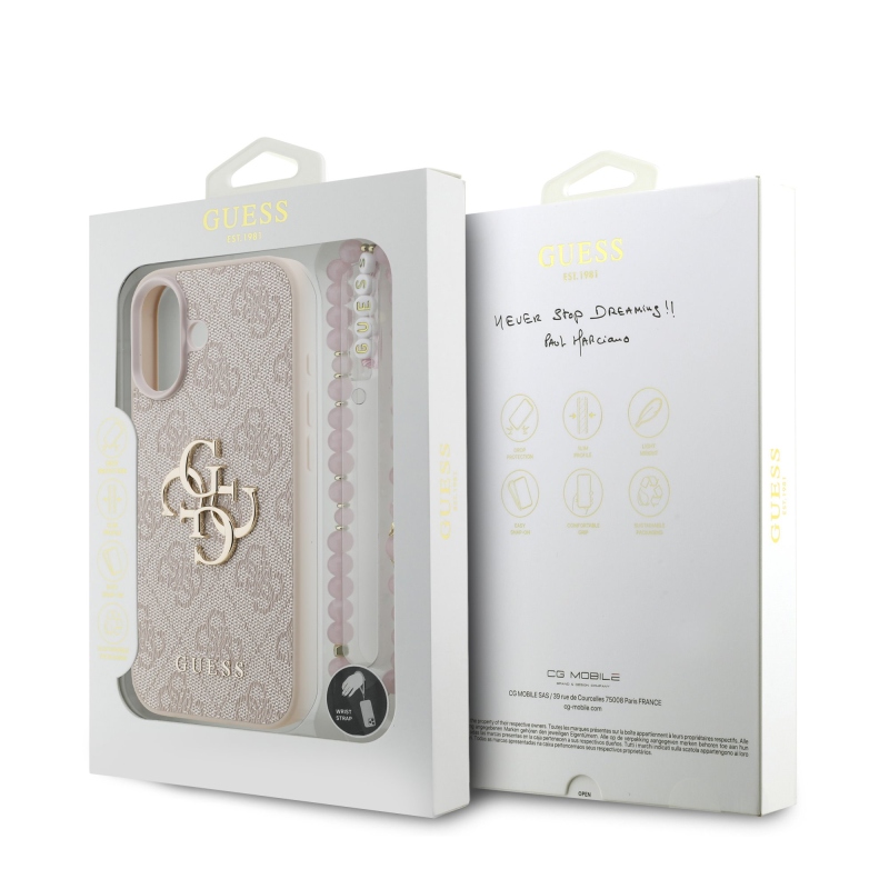 Guess PU 4G Metal Logo Strap Zadní Kryt pro iPhone 17 Pink