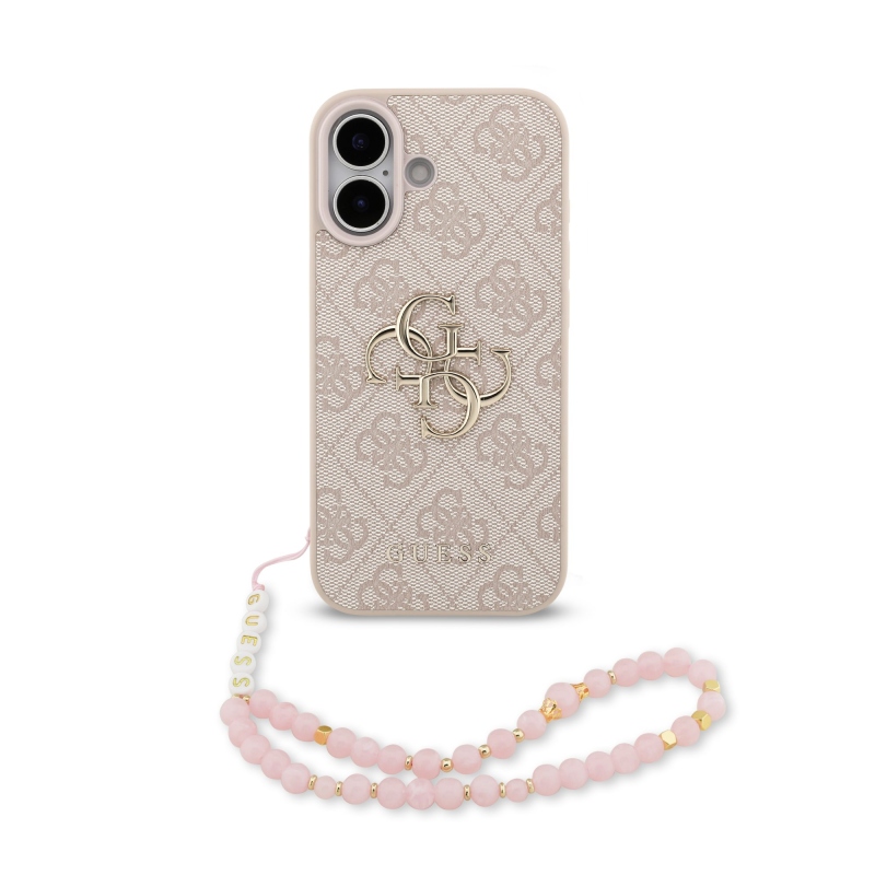 Guess PU 4G Metal Logo Strap Zadní Kryt pro iPhone 17 Pink