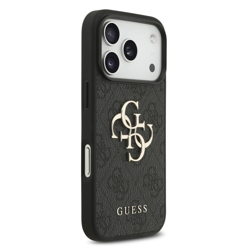 Guess PU 4G Metal Logo Strap Zadní Kryt pro iPhone 17 Pro Black