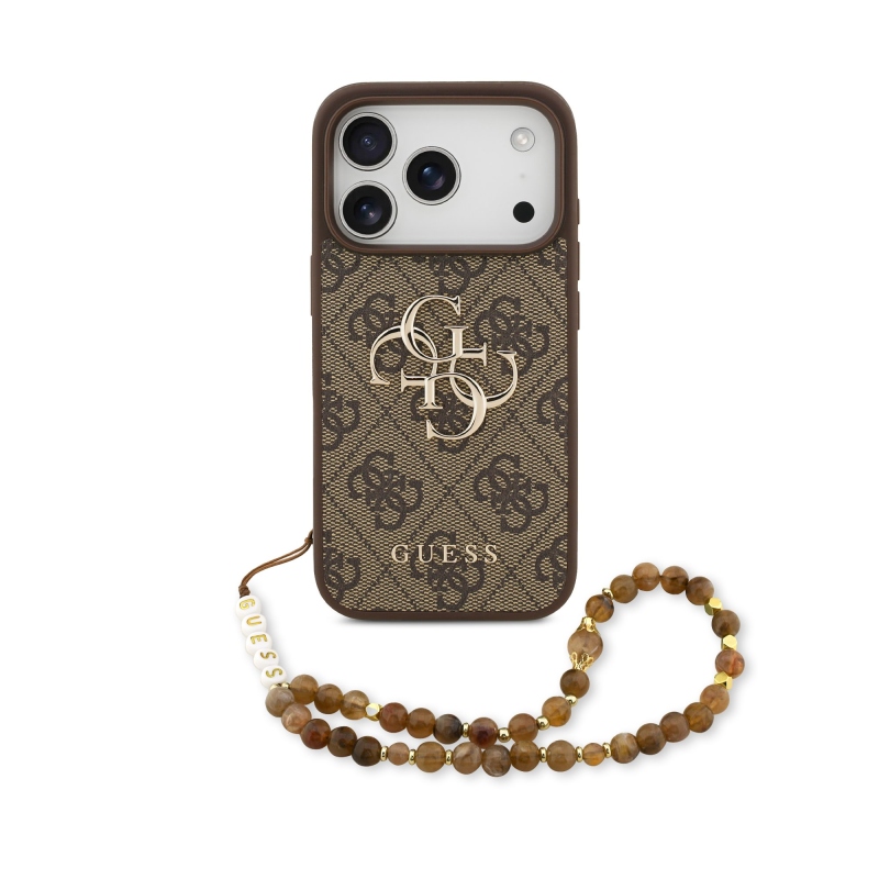 Guess PU 4G Metal Logo Strap Zadní Kryt pro iPhone 17 Pro Brown