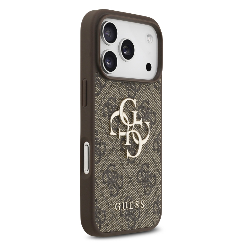 Guess PU 4G Metal Logo Strap Zadní Kryt pro iPhone 17 Pro Brown