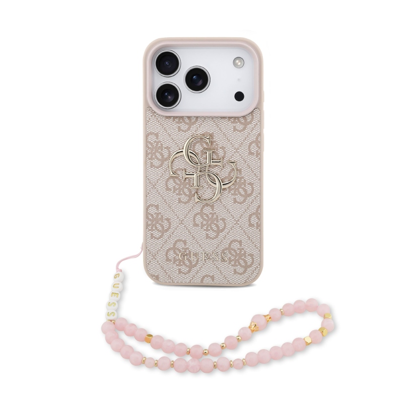 Guess PU 4G Metal Logo Strap Zadní Kryt pro iPhone 17 Pro Pink