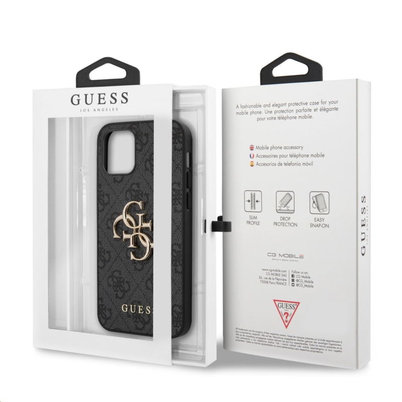 Guess PU 4G Metal Logo Zadní Kryt pro iPhone 12 Pro Max Grey