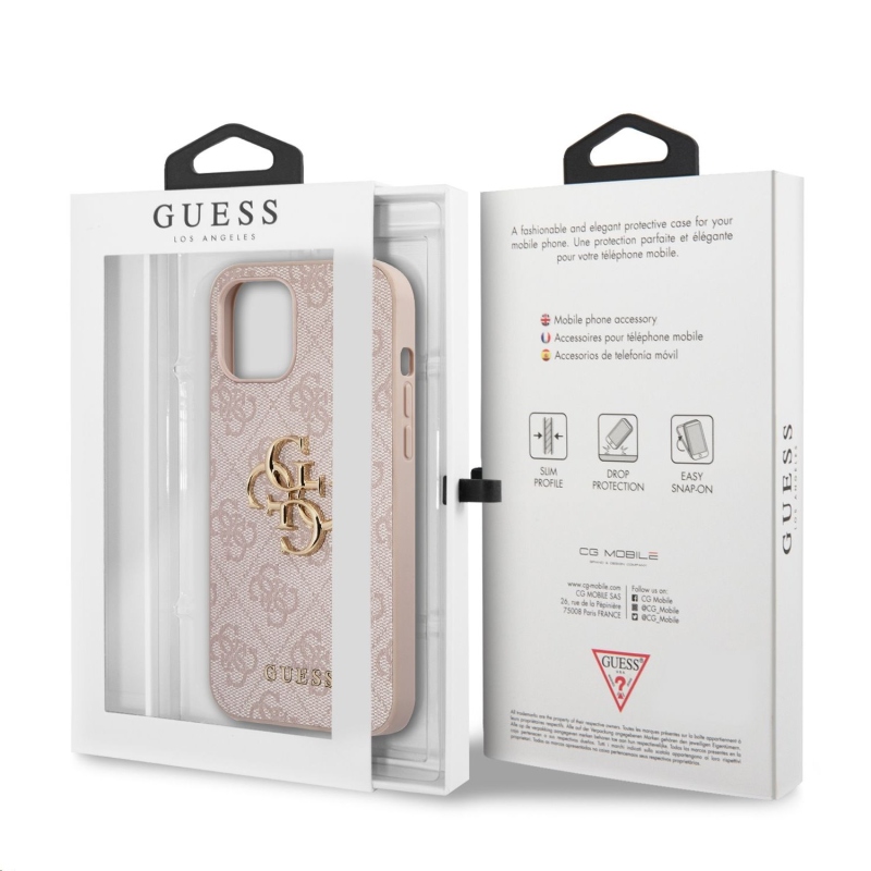 Guess PU 4G Metal Logo Zadní Kryt pro iPhone 12 Pro Max Pink
