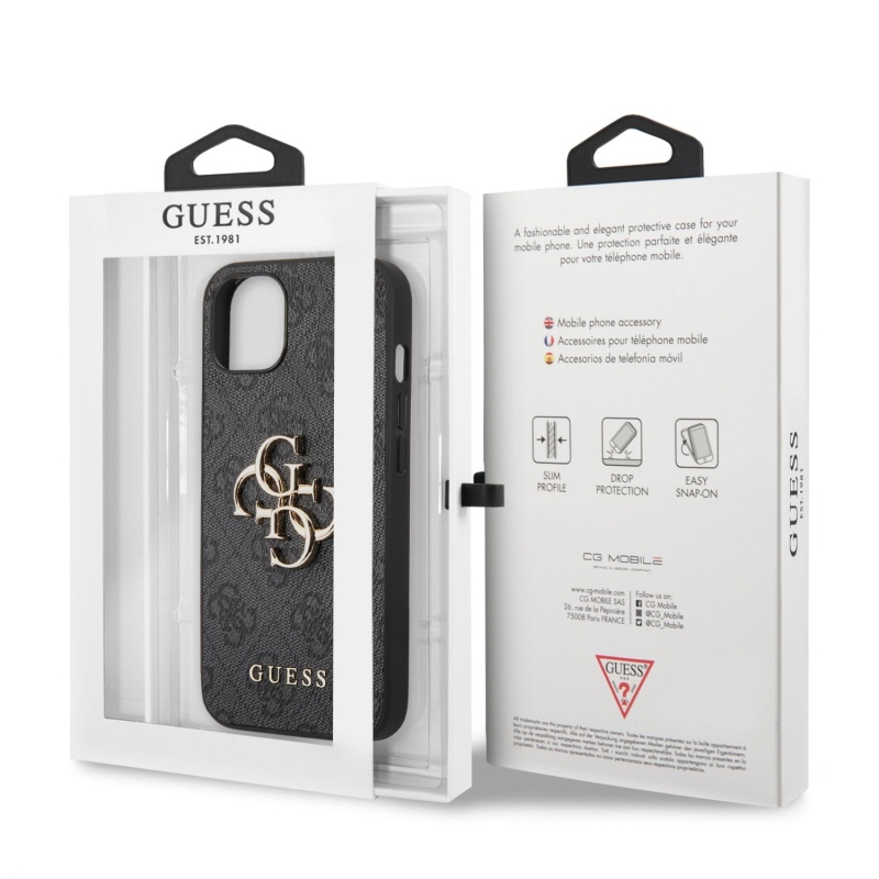 Guess PU 4G Metal Logo Zadní Kryt pro iPhone 13 Grey