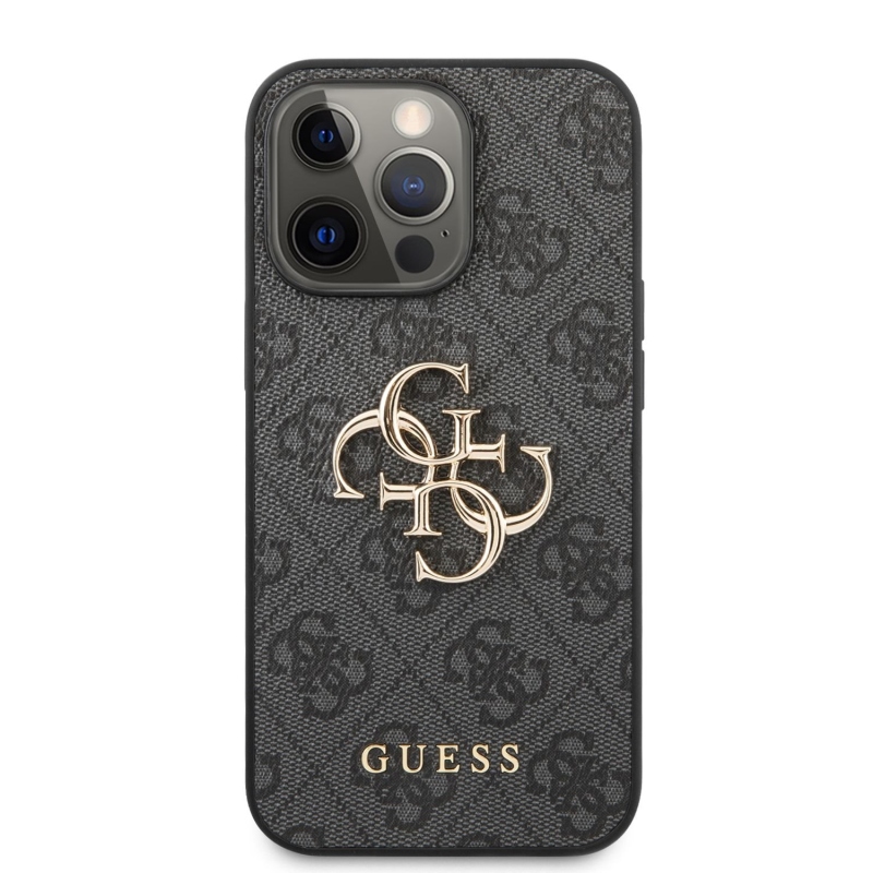Guess PU 4G Metal Logo Zadní Kryt pro iPhone 13 Pro Grey