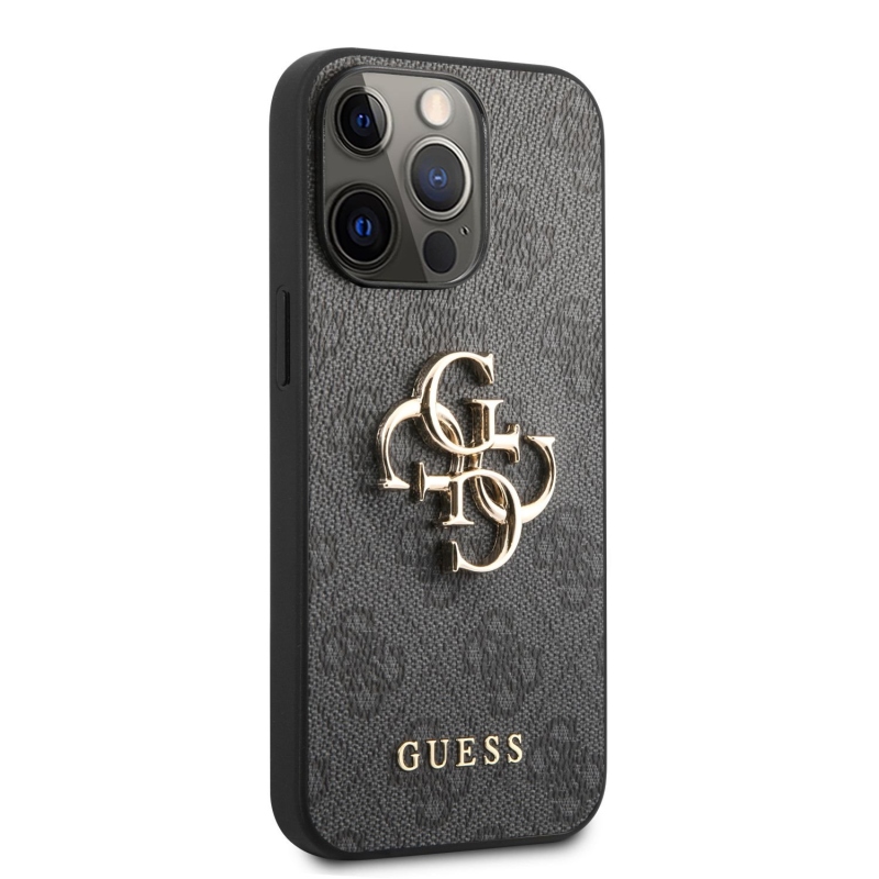 Guess PU 4G Metal Logo Zadní Kryt pro iPhone 13 Pro Grey