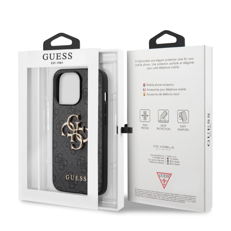 Guess PU 4G Metal Logo Zadní Kryt pro iPhone 13 Pro Grey