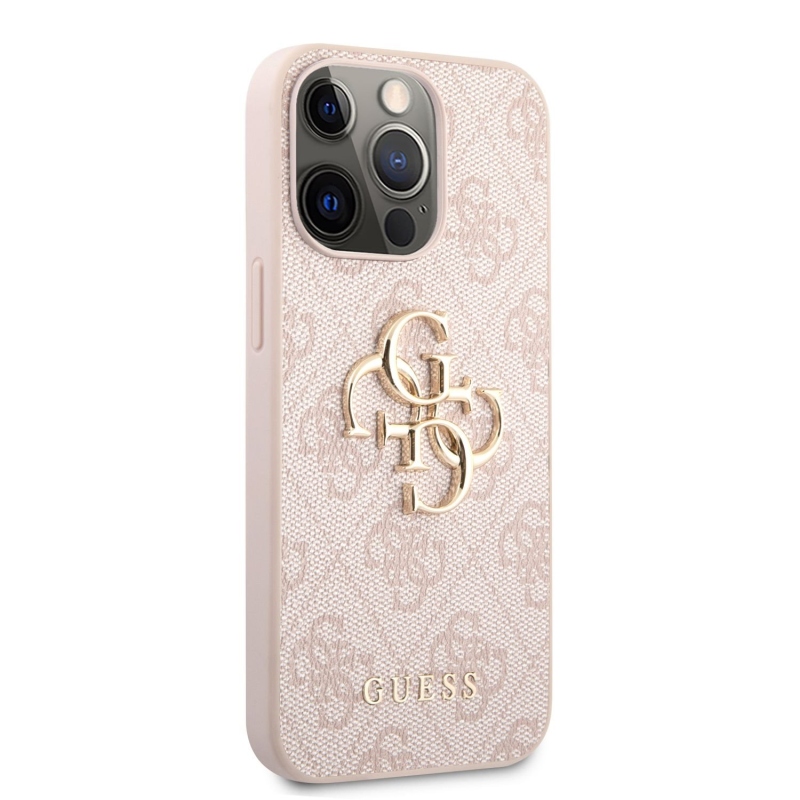 Guess PU 4G Metal Logo Zadní Kryt pro iPhone 13 Pro Max Pink