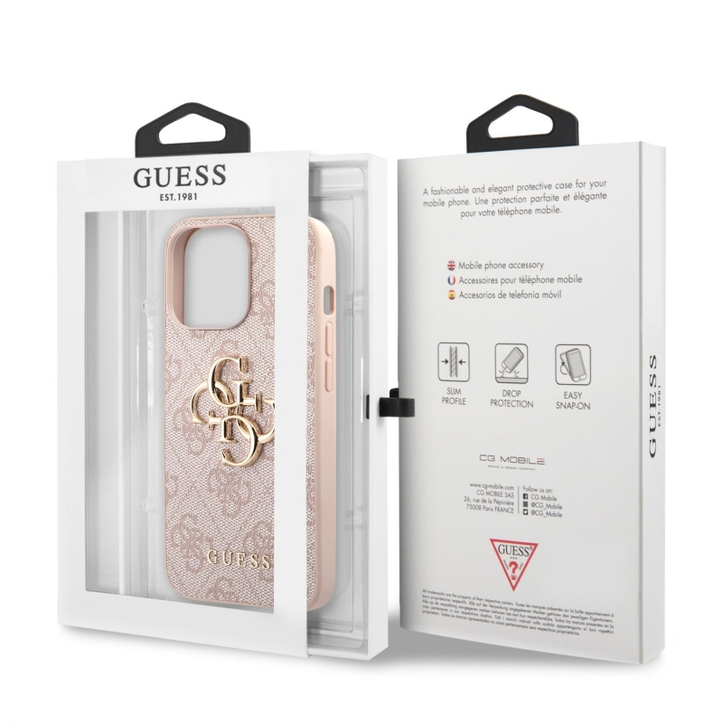 Guess PU 4G Metal Logo Zadní Kryt pro iPhone 13 Pro Max Pink