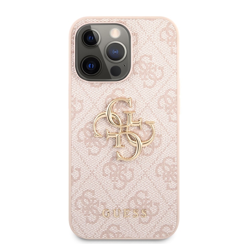 Guess PU 4G Metal Logo Zadní Kryt pro iPhone 13 Pro Max Pink