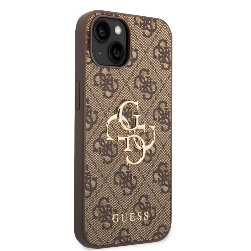 Guess PU 4G Metal Logo Zadní Kryt pro iPhone 14 Brown