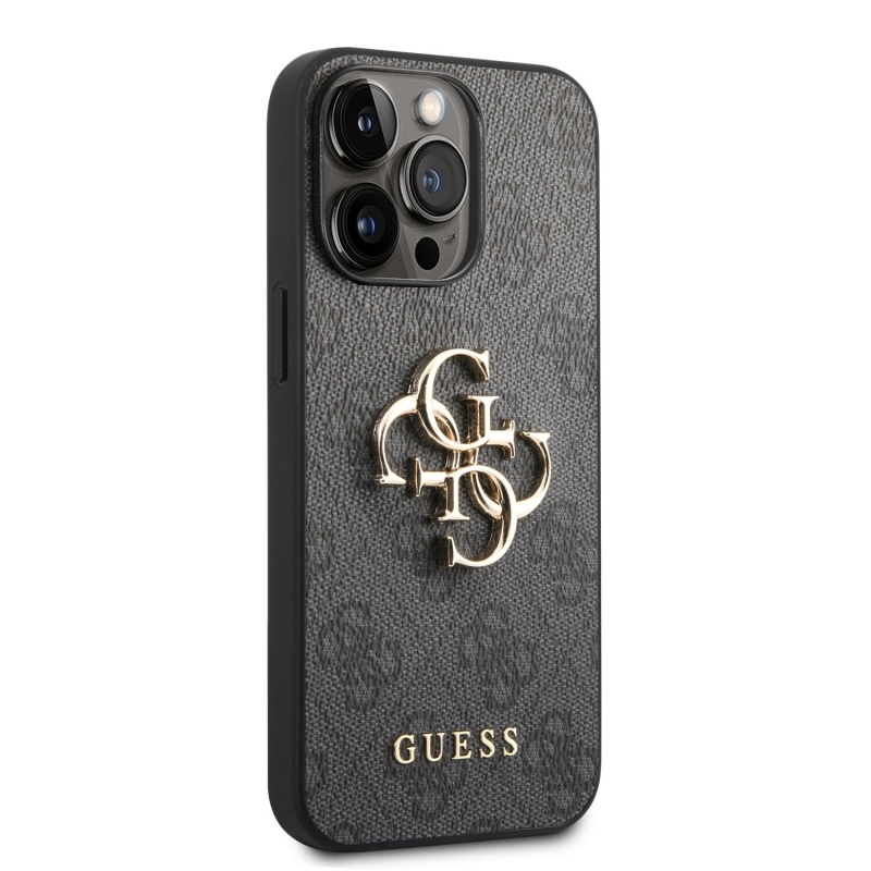 Guess PU 4G Metal Logo Zadní Kryt pro iPhone 14 Pro Grey