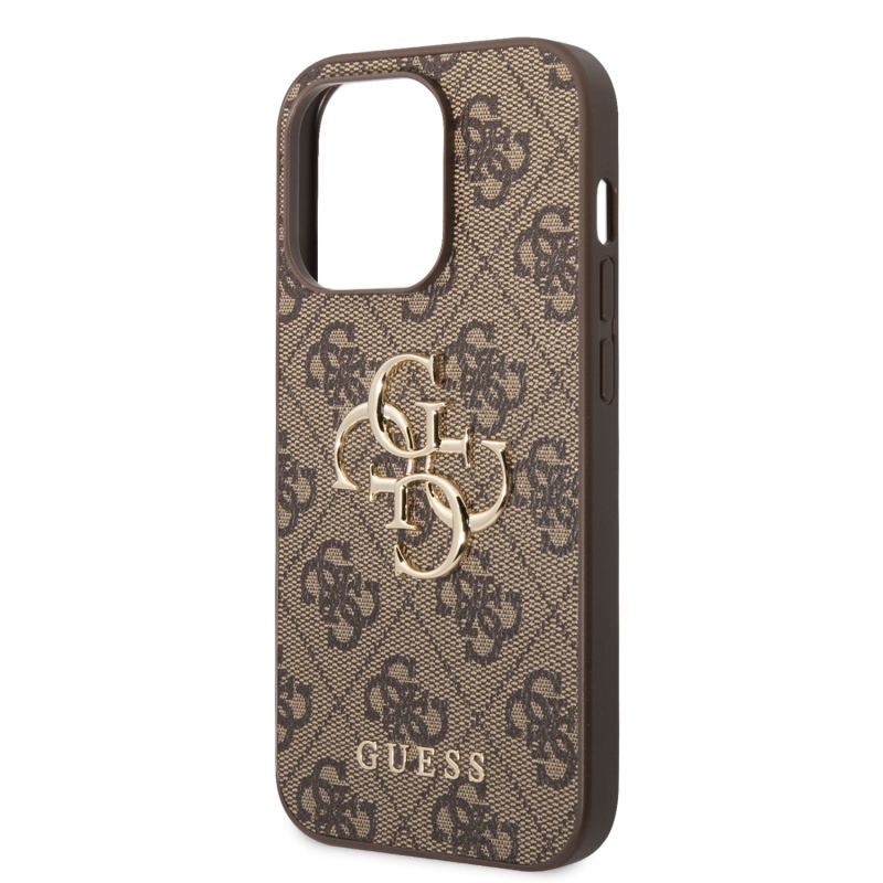 Guess PU 4G Metal Logo Zadní Kryt pro iPhone 15 Pro Brown
