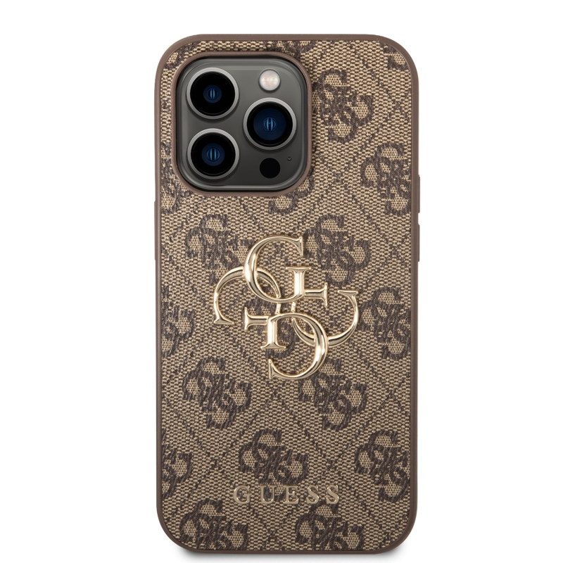 Guess PU 4G Metal Logo Zadní Kryt pro iPhone 15 Pro Brown