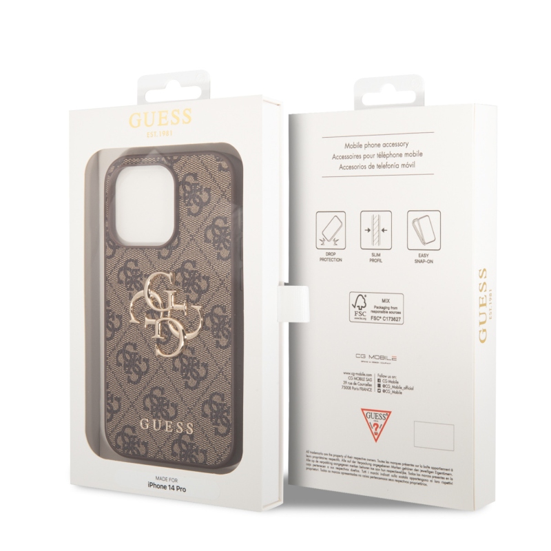 Guess PU 4G Metal Logo Zadní Kryt pro iPhone 15 Pro Brown