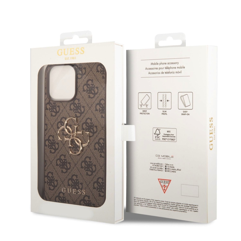 Guess PU 4G Metal Logo Zadní Kryt pro iPhone 15 Pro Max Brown