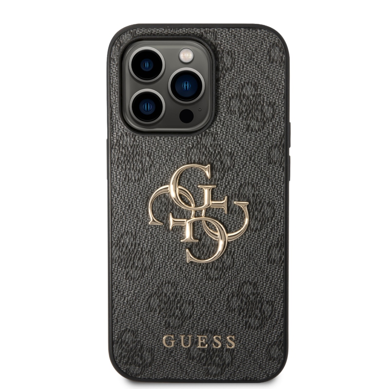 Guess PU 4G Metal Logo Zadní Kryt pro iPhone 15 Pro Max Grey