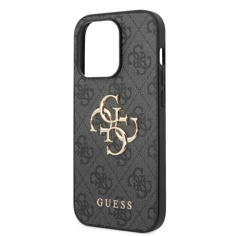Guess PU 4G Metal Logo Zadní Kryt pro iPhone 15 Pro Max Grey