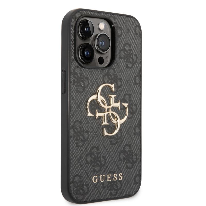 Guess PU 4G Metal Logo Zadní Kryt pro iPhone 15 Pro Max Grey
