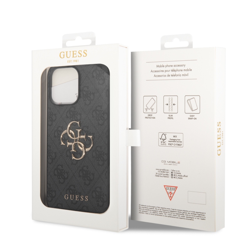 Guess PU 4G Metal Logo Zadní Kryt pro iPhone 15 Pro Max Grey