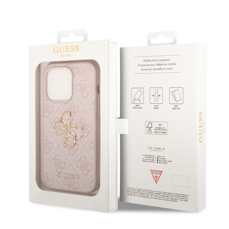 Guess PU 4G Metal Logo Zadní Kryt pro iPhone 15 Pro Max Pink