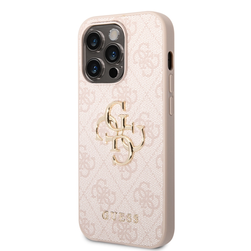 Guess PU 4G Metal Logo Zadní Kryt pro iPhone 15 Pro Max Pink