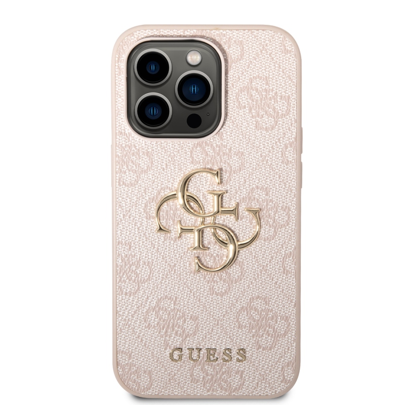 Guess PU 4G Metal Logo Zadní Kryt pro iPhone 15 Pro Max Pink
