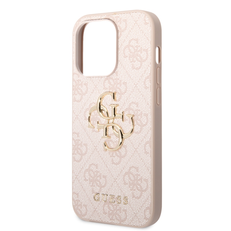 Guess PU 4G Metal Logo Zadní Kryt pro iPhone 15 Pro Max Pink