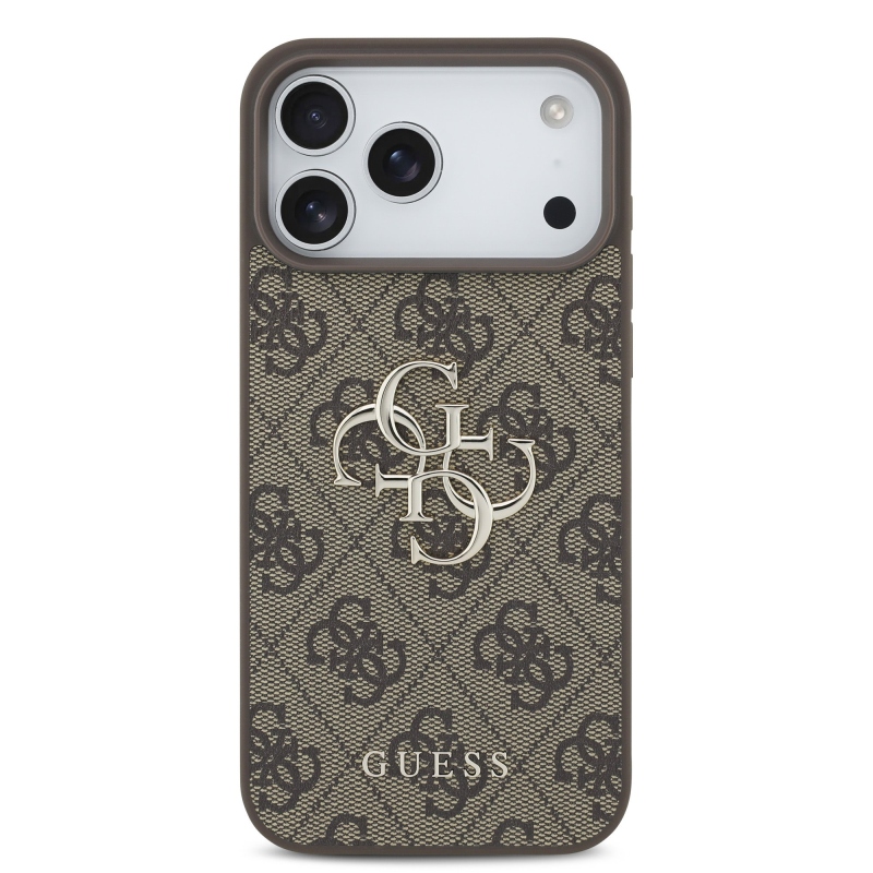Guess PU 4G Metal Logo Zadní Kryt pro iPhone 18 Pro Brown