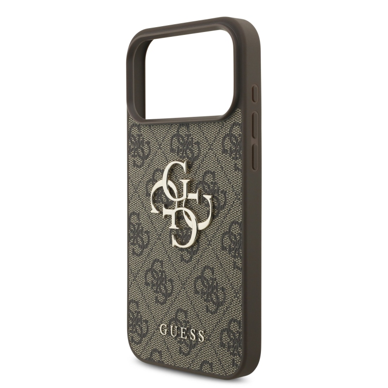 Guess PU 4G Metal Logo Zadní Kryt pro iPhone 18 Pro Brown