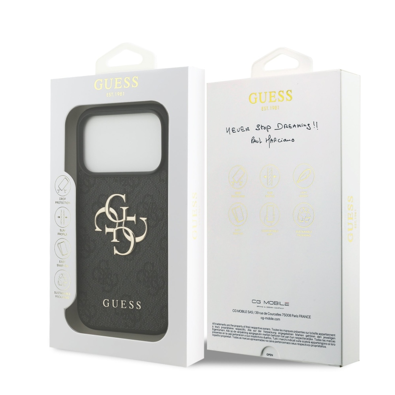 Guess PU 4G Metal Logo Zadní Kryt pro iPhone 18 Pro Grey