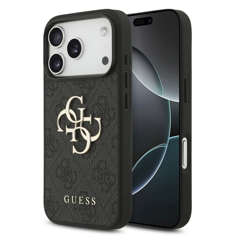 Guess PU 4G Metal Logo Zadní Kryt pro iPhone 18 Pro Grey
