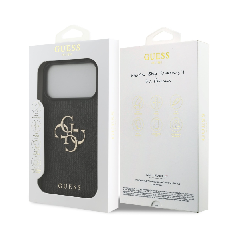 Guess PU 4G Metal Logo Zadní Kryt pro iPhone 18 Pro Max Grey