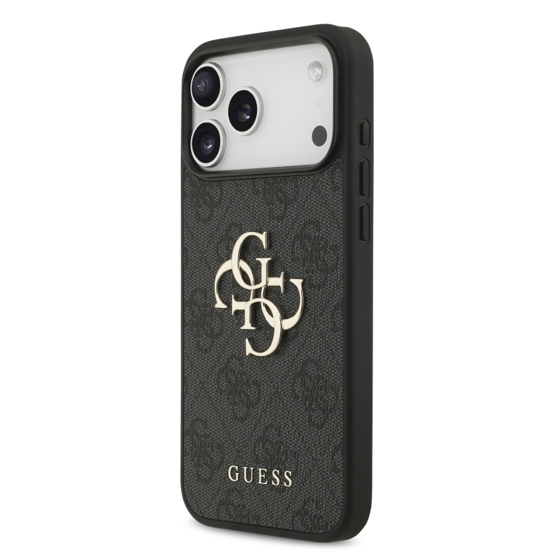 Guess PU 4G Metal Logo Zadní Kryt pro iPhone 18 Pro Max Grey