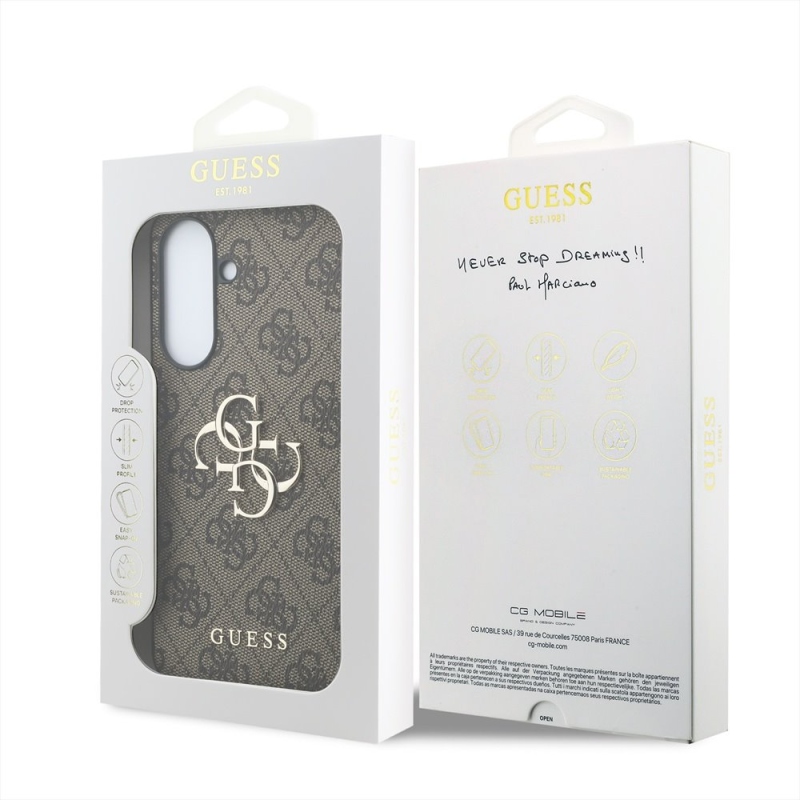 Guess PU 4G Metal Logo Zadní Kryt pro Samsung Galaxy A37 Brown