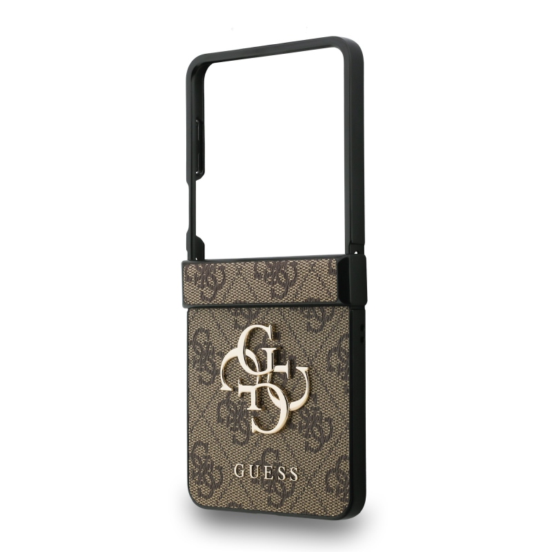 Guess PU 4G Metal Logo Zadní Kryt pro Samsung Galaxy Z Flip 7 Brown