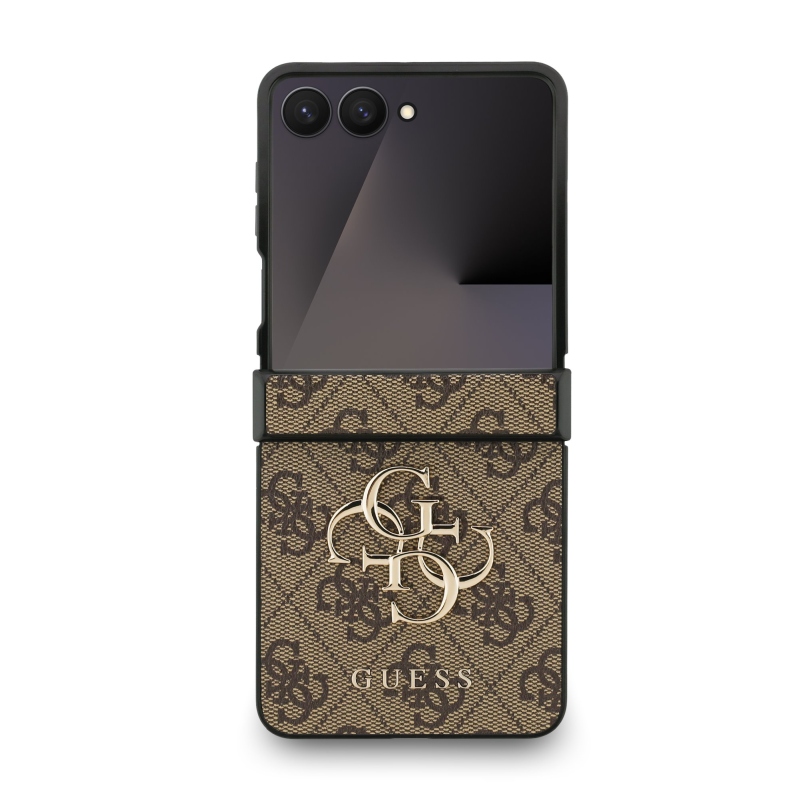 Guess PU 4G Metal Logo Zadní Kryt pro Samsung Galaxy Z Flip 7 Brown