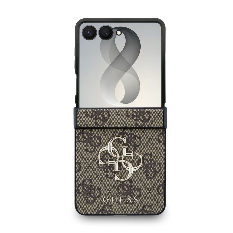 Guess PU 4G Metal Logo Zadní Kryt pro Samsung Galaxy Z Flip 8 Brown