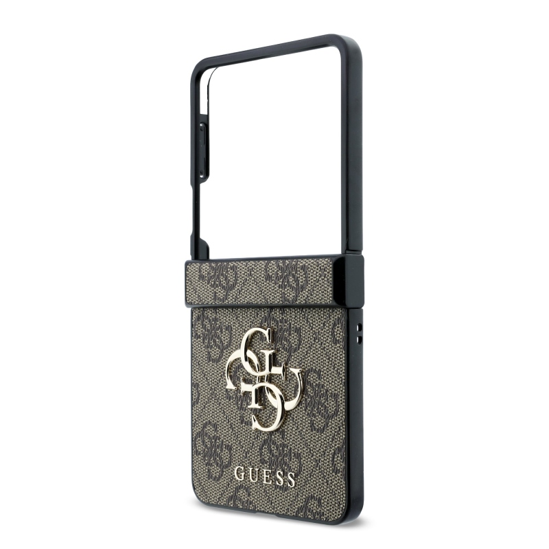 Guess PU 4G Metal Logo Zadní Kryt pro Samsung Galaxy Z Flip 8 Brown