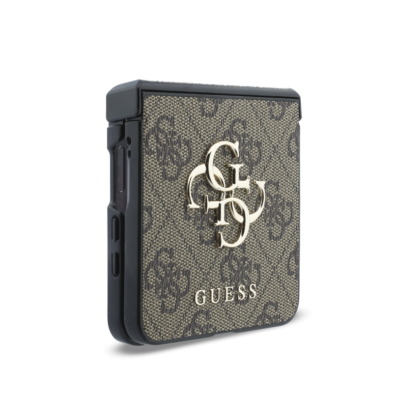 Guess PU 4G Metal Logo Zadní Kryt pro Samsung Galaxy Z Flip 8 Brown
