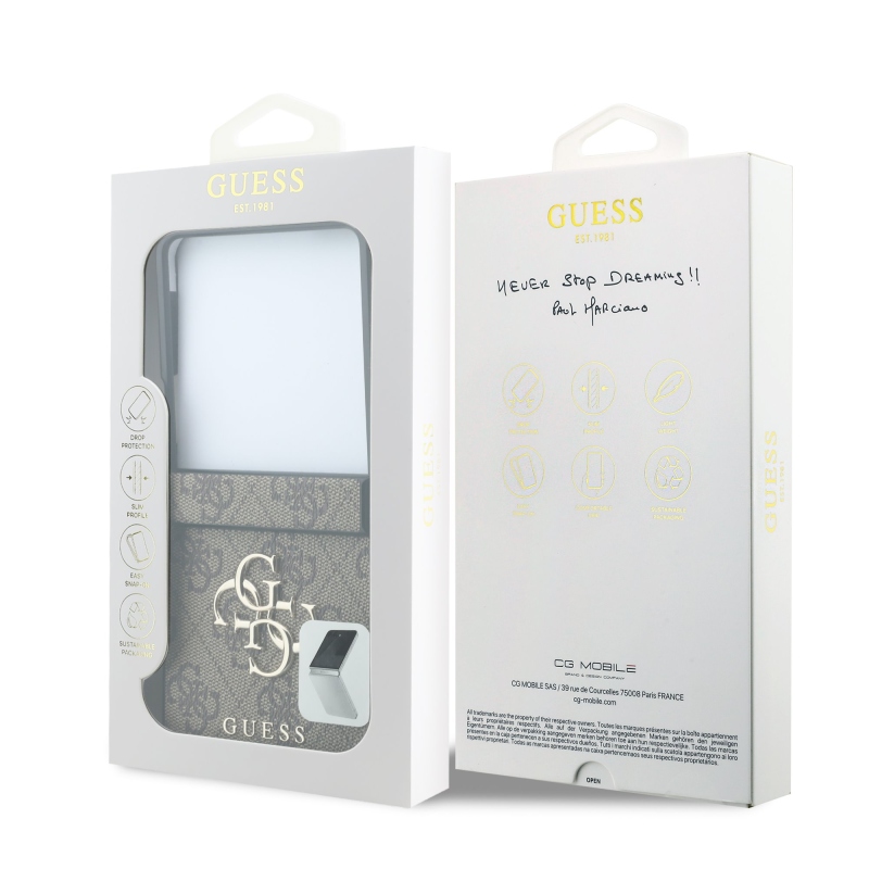 Guess PU 4G Metal Logo Zadní Kryt pro Samsung Galaxy Z Flip 8 Brown