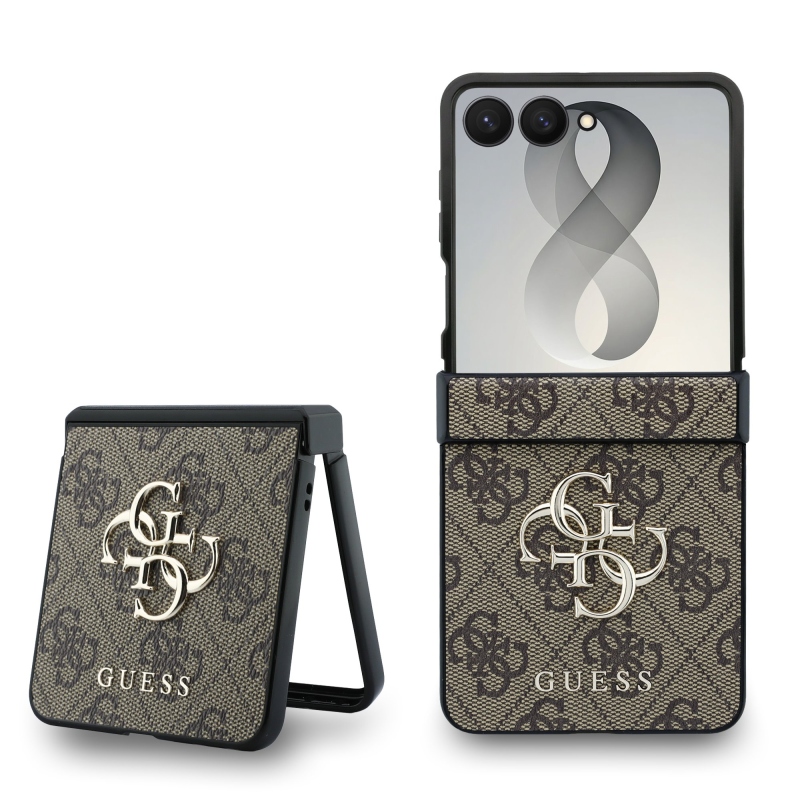Guess PU 4G Metal Logo Zadní Kryt pro Samsung Galaxy Z Flip 8 Brown