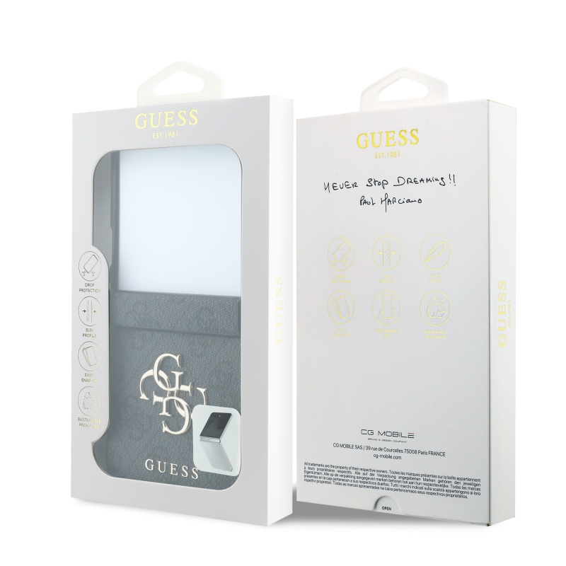 Guess PU 4G Metal Logo Zadní Kryt pro Samsung Galaxy Z Flip 8 Grey