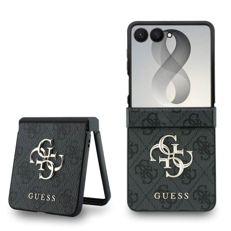 Guess PU 4G Metal Logo Zadní Kryt pro Samsung Galaxy Z Flip 8 Grey