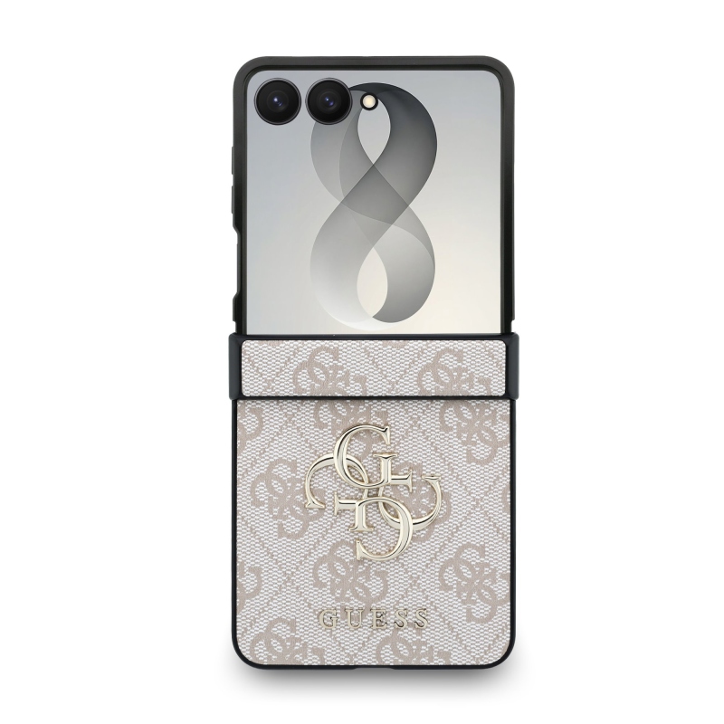 Guess PU 4G Metal Logo Zadní Kryt pro Samsung Galaxy Z Flip 8 Pink