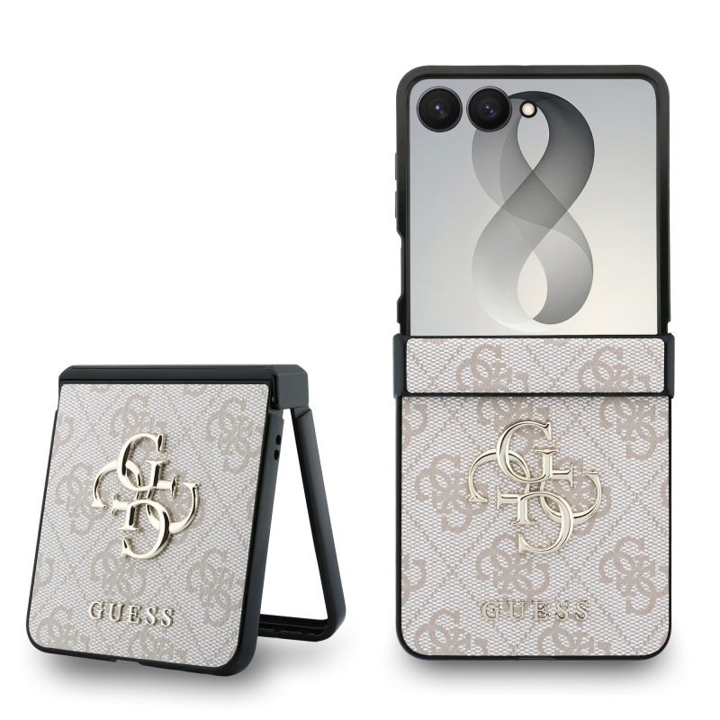 Guess PU 4G Metal Logo Zadní Kryt pro Samsung Galaxy Z Flip 8 Pink
