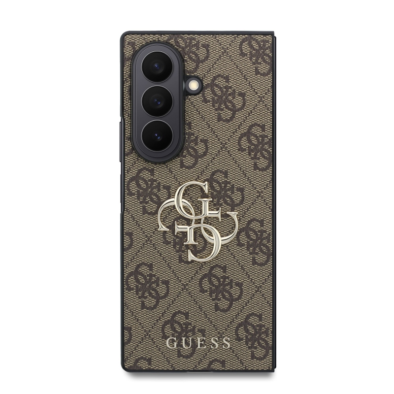 Guess PU 4G Metal Logo Zadní Kryt pro Samsung Galaxy Z Fold 8 Ultra Brown