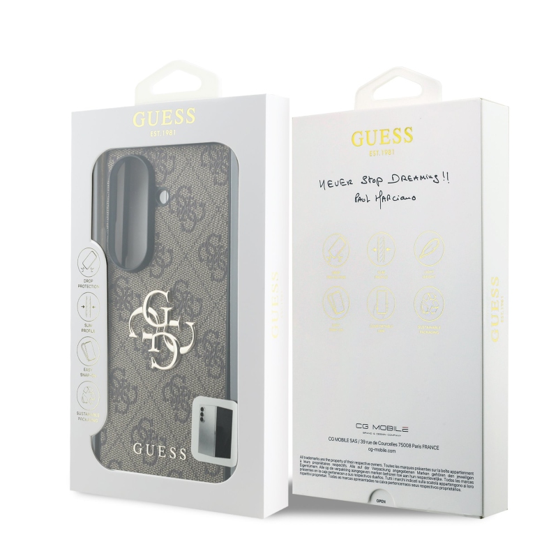 Guess PU 4G Metal Logo Zadní Kryt pro Samsung Galaxy Z Fold 8 Ultra Brown